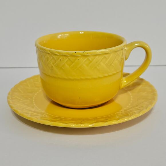Fapodel, SA Canary Yellow Braided Pattern Cup & Saucer - Picture 1 of 7